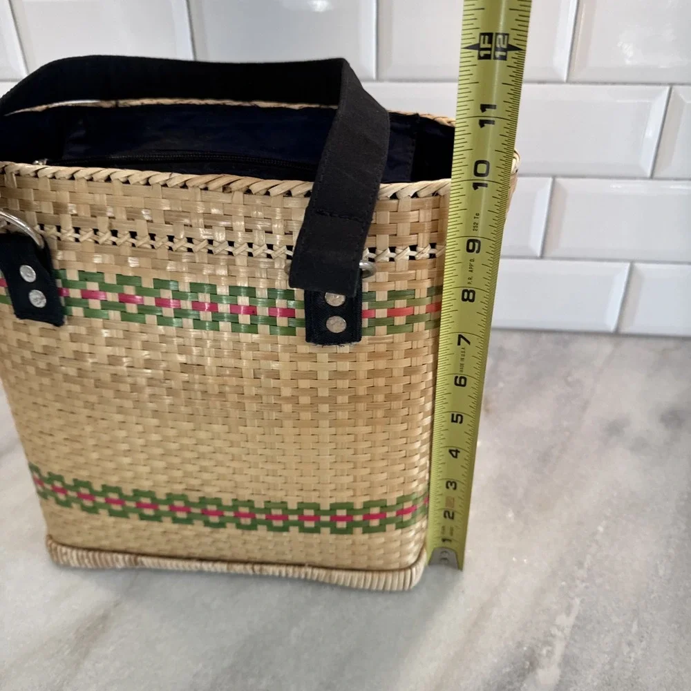 Bamboo Basket Weave Purse W/Canvas Handles New With Tag Balik Bryan‎ Handicraft